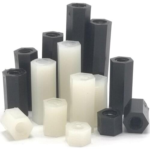 20pcs 50pcs M2 M2.5 M3 M4 Black or White Spacing Screw Column Flat Head Female Double Pass Nylon Plastic Nut for PCB Fixed