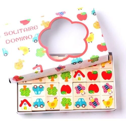 28pcs wooden domino montessori children learning educational toys fruit animal cognitive building blocks stacked toys gifts