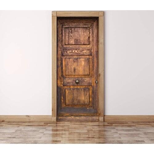 3D Classic Brown Wooden Door Mural Wall Art Wallpaper mural Wall Print Decal Wall Deco Wall Mural Photo self adhesive door wrap