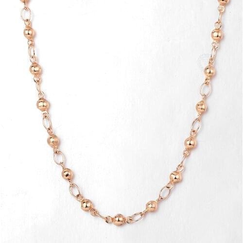4mm 585 Rose Gold Bead Link Chain Necklace for Women Girls Lobster Clasp Wedding Elegant Jewelry Gifts New Fashion LCN32