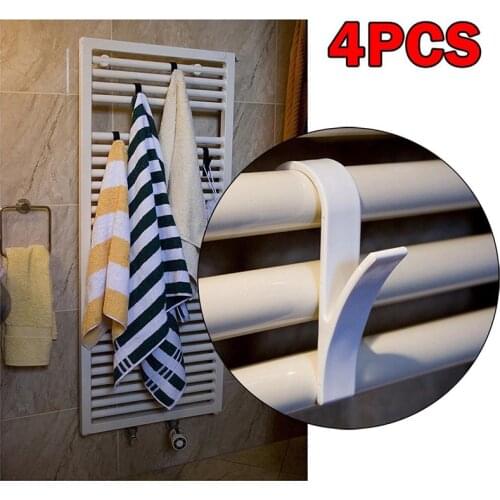 4Pcs Storage Hanging Towel Mop Hooks Hanger Storage Holders Rail Radiator Tubular Bath Hook Holder Bathroom Supplies