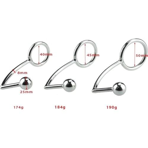 40/45/50mm Stainless Steel Metal Anal Hook with Penis Ring for male, Anal Plug,Penis Chastity Lock,Fetish Cock Ring