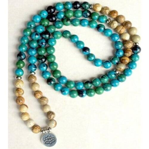 6MM Picture Stone Bracelet 108 Beads Lotus Pendant Buddhism Spirituality Meditation Healing Mala Unisex Wrist Pray Energy Reiki