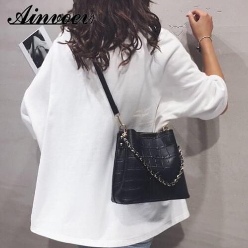 Ainvoev Women Bucket Bag 2021 Trendy Fashion Retro Stone Pattern Chain Shoulder Messenger Bag Celebrity Large-capacity Hand Bag