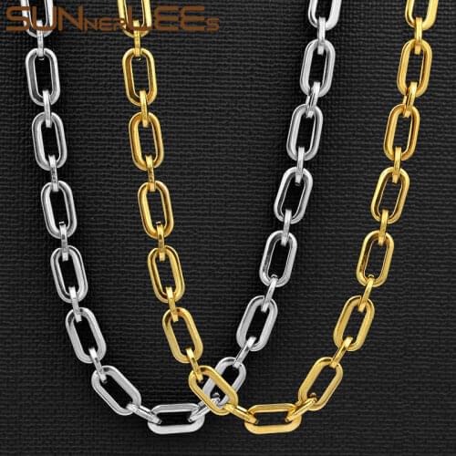 SUNNERLEES Fashion Jewelry 316L Stainless Steel Necklace 7mm Geometric Link Chain Black Gold Silver Color Men Women Gift SC160