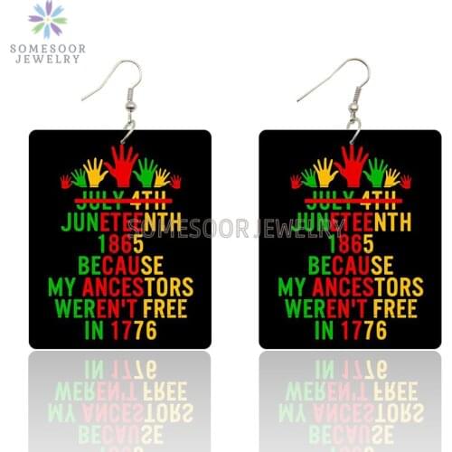 SOMESOOR Black Free Juneteenth Geometric Wooden Drop Earrings Big Square Round Inspired Loops Dangle Jewelry For Women Gifts