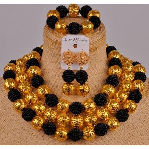 Black and gold african beads jewelry set costume necklace women nigerian wedding set ZZ21