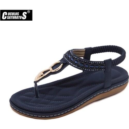 Cuculus Summer new womens flat sandals shoes woman boho Bohemia beach sandals ethnic string strap amber sandals size 35-42 26-8