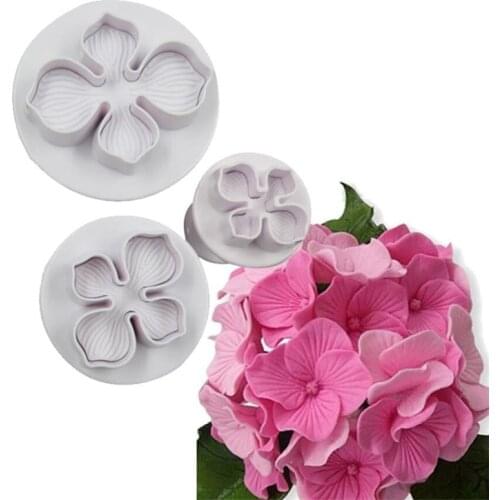 3Pcs/Set Hydrangea Flower Fondant Cookie Cutter Cake Decorating Sugarcraft Plunger Blossom Mold Home Cake Biscuit Tools