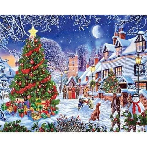 Gatyztory Frame Christmas House DIY Painting By Numbers Handpainted Oil Painting Canvas Colouring Gift Artwork