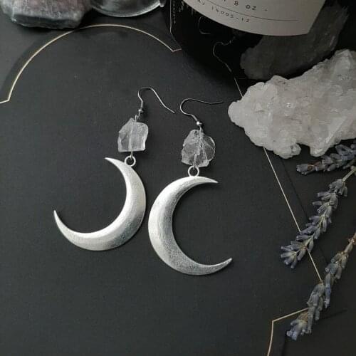 Gothic Moon and Raw Stone Earring Healing Stone Teardrop Witch Celestial Statement Jewellery Women Spiritual Gift Boho New
