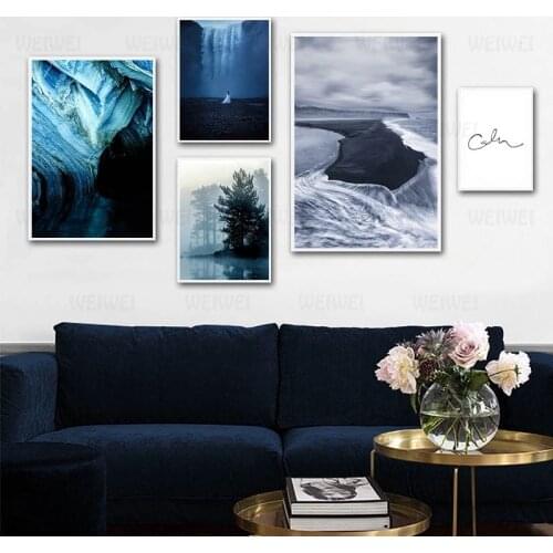 Calm Feeling Landscape Canvas Painting Cold Tone Posters and Prints Forest Sea Wall Pictures for Living Room Interior Wall Art