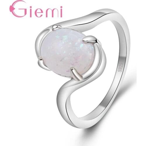 Simple 925 Sterling Silver Cross Band Women Finger Rings Shiny Oval Opal Paved S Stamp Anillos for Wedding Bridal