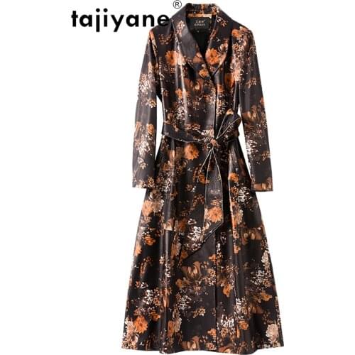 Jacket Leather Real Women Genuine Sheepskin Coats Woman Long Jackets Print Female Clothes High Quality Casacos TN1668