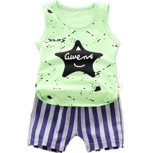 New Children Summer Cotton Clothes Baby Boys Printed Letters Vest Stripe Shorts 2Pcs/sets Infant Kids Fashion Toddler Tracksuits