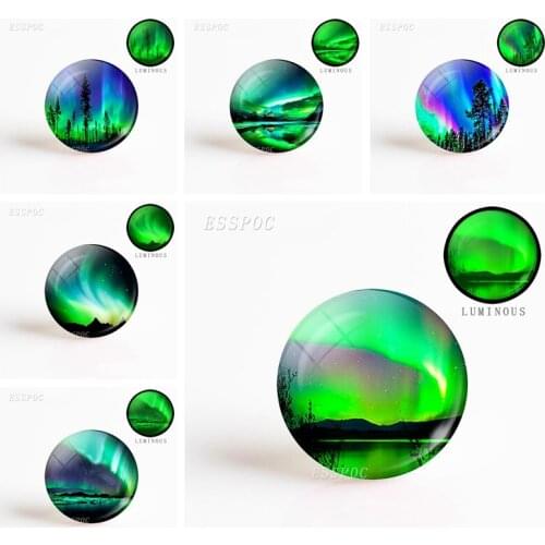 5pcs/set Fashion Accessories Northern Lights Photo Round 25mm Luminous Glass Cabochon Handmade Jewelry Supply