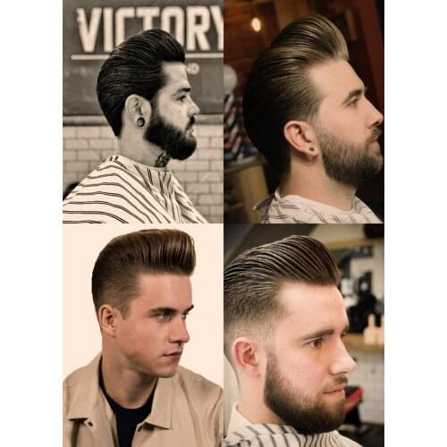 Men Striped Short Hairstyle Vintage Brown Kraft Paper Posters Wall Art Elegant Haircuts for Men Wall Stickers Barber Shop Decor