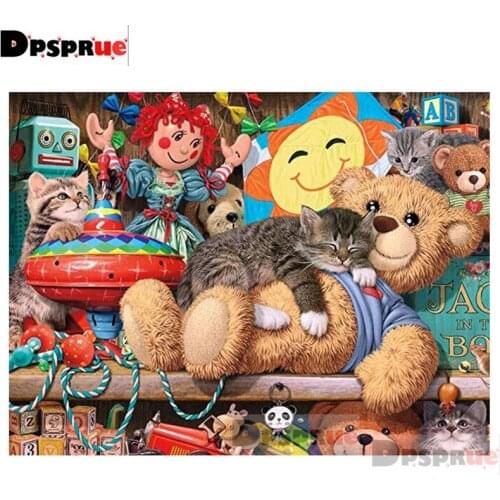 Dpsprue 5d Full DIY Square Diamond Painting Cross Stitch Bear Cat 3d Round Embroidery Mosaic Resin Home Decor Gifts