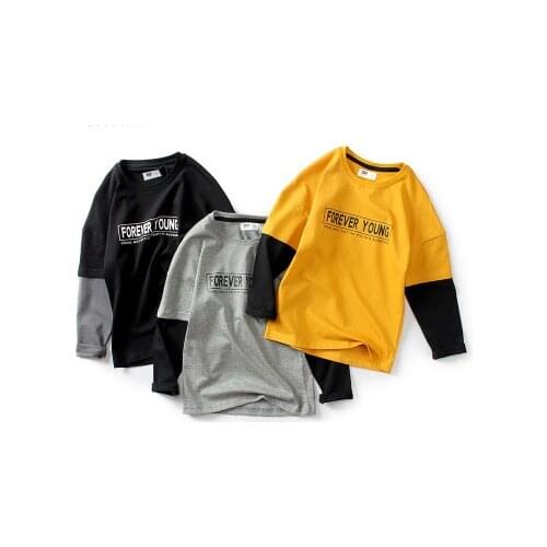 2020 new childrens cotton long-sleeved fake two-piece t-shirt striped t-shirt boys t-shirt girls t-shirt childrens t-shirt