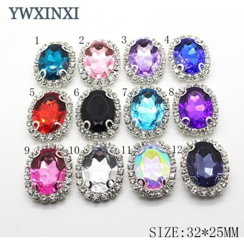 New 5 Pcs32 * 25MM oval rhinestone metal Accessories beautiful wedding decoration, Gift box sewing DIY jewelry Components