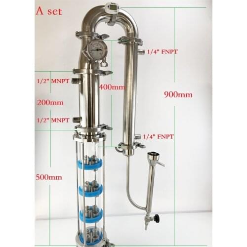 NEW 3" 76mm OD91 Flute Distiller With 5 Floor Distillation Lens Column And Parrot For Homebrew, SS304 Bubble Plate Sets*5