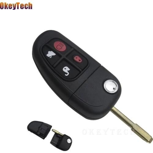 OkeyTech For Jaguar X-Type S XJ XK Type 4 Button Remote Flip Folding Car Key Shell Key Case Cover Fob Car key Replacement Shell