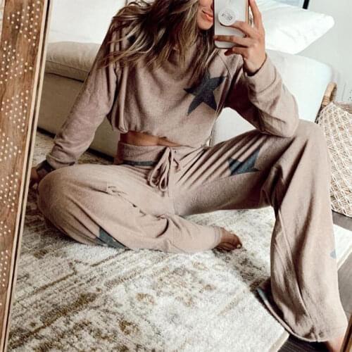 Stars Print Womens Home Suit Loose Pajama Set Autumn Female Sleepwear Warm Soft Homesuit 2020 Casual Lady Lounge Clothes