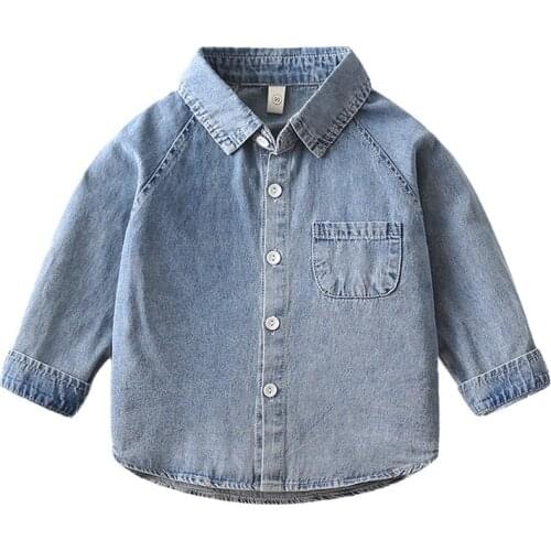 Boys Shirts Childrens Wear 2021 Autumn Boys Denim Shirt Spring And Autumn Childrens Leisure Fashion Handsome Long Sleeve Shirt
