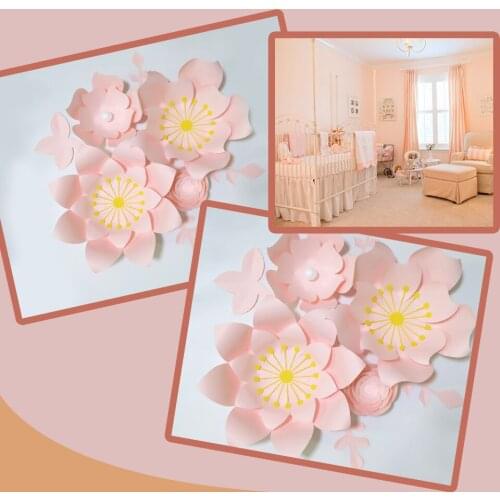 Handmade Baby Pink Rose DIY Paper Flowers Leaves Set For Party Wedding Backdrops Nursery Wall Deco Girls Room Video Tutorials