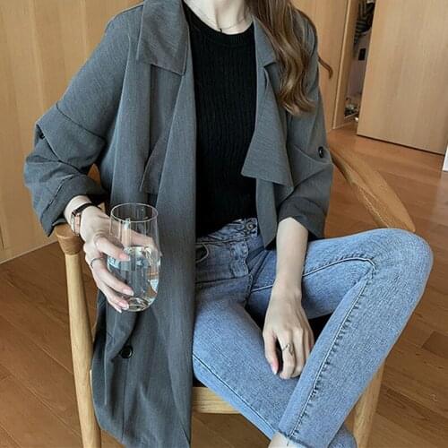 Plus Size Mid-Length Trench Coat Female 2021 Spring Autumn Korean Fashion Loose Vintage Temperament Windbreaker Overcoat Femme