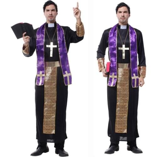 Umorden Christian European Religious Missionaries Pastor Priest Costume Cosplay for Men Adult Fantasia Halloween Purim Dress up