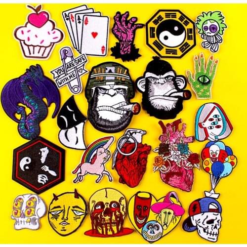 DIY Embroidery Punk Patches For Clothes Iron On Patch On Clothes Heart Patch Embroidered Patches For Clothing Stickers Accessory