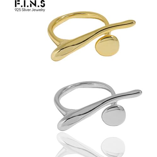 F.I.N.S Minimalist Irregular Overlap S925 Sterling Silver Open Ring Smooth Round Stick Resizable Finger Index Rings for Women