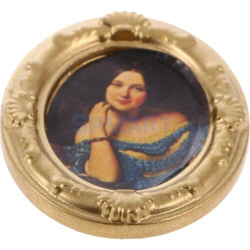 1:12 Vintage Dollhouse Metal Lady Picture Photo Frame Dolls House Living Room Miniature Furniture Decoration Accessories