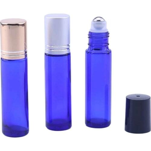 10pcs/lot 10ml blue roll on perfume bottle, 10ml blue essential oil rollon bottles, small glass roller container