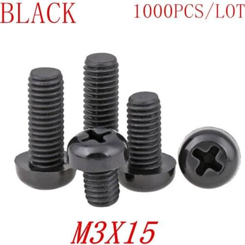 1000PCS wholesale M3*15 M3x15 black nylon plastic round pan head screw