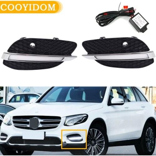 2Pcs Car DRL 12V LED Bumper Running Daytime Light Foglight Yellow Turn Signal Light FogLamp For Mercedes-Benz GLC X205 2015 2016