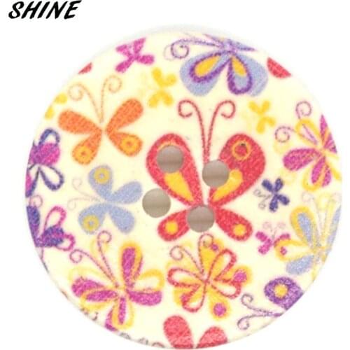 SHINE Brand 24PCs Buterlfy Painting 4 Holes Wooden Buttons 3cm Craft And Scrapbooking Sewing Big Buttons Accessories W10030