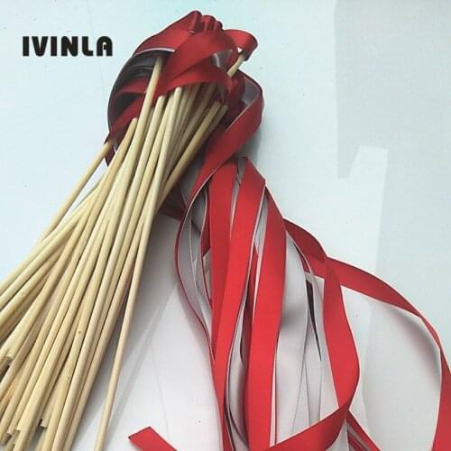50pcs/lot dark red & grey wedding ribbon wands Without Bells for wedding decoration