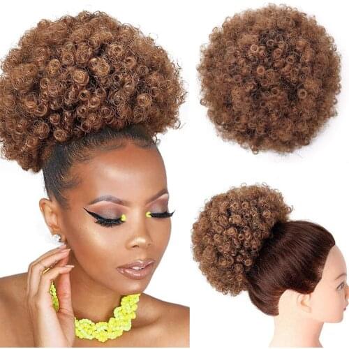 Afro Puff Curly Hair Drawstring Ponytail Afro Bun Extension Hairpieces Updo Hair Extensions with Clip in comb
