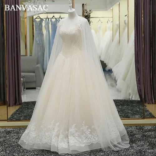 BANVASAC 2017 New A Line Elegant Embroidery Strapless Wedding Dresses Sleeveless Beadings Satin Lace Bridal Gowns