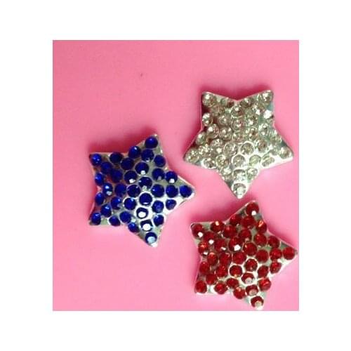 Free shipping 21mm blue red white rhinestone star button for hair accessory 50PCS/LOT(BTN-5423)