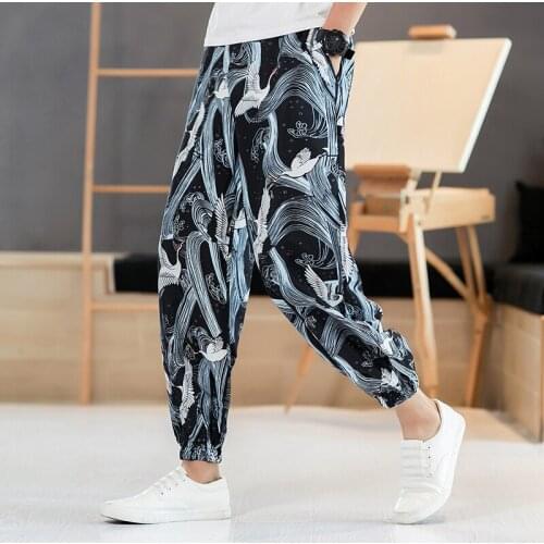 New Mens Printed Pattern Casual Pants Japanese Style Streetwear Trousers Daily Male Loose Plus Large Size 5XL Full Length Pants