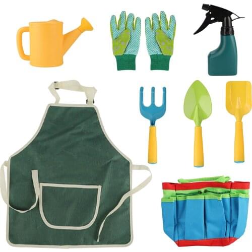 Kids Shovel Rake Game Gardening Set Outdoor Toy Gift Apron Gloves Watering Can With Canvas Tote Early Education Group Family Fun