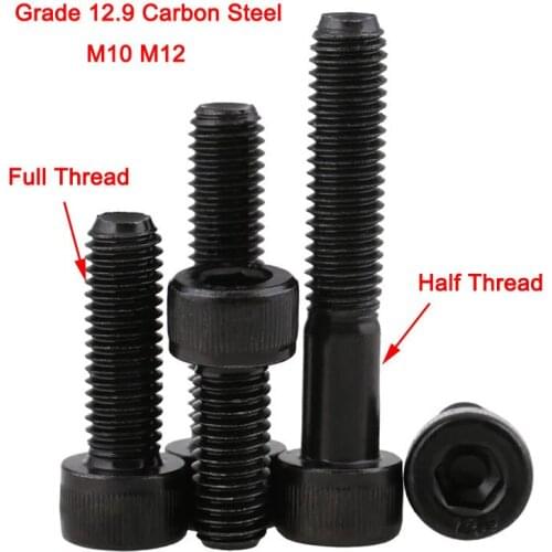 DIN912 Grade 12.9 Carbon Steel Black Metric Full Thread & Half Thread Hex Socket Head Cap Screw Bolts M10 M12 Length 16-130mm