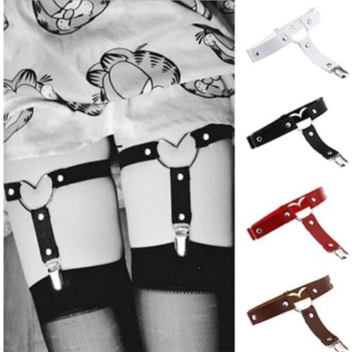 Women Punk Sexy PU Leather Garter Heart Shape Belt Harajuku Elasticity Body Harness Tight Suspender Strap Leg Harness Bondage