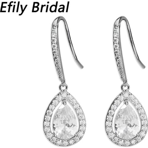 Efily Fashion Cubic Zirconia Water Drop Earrings for Women Accessories Silver Color Bridal Wedding Earring Party Jewelry Gifts