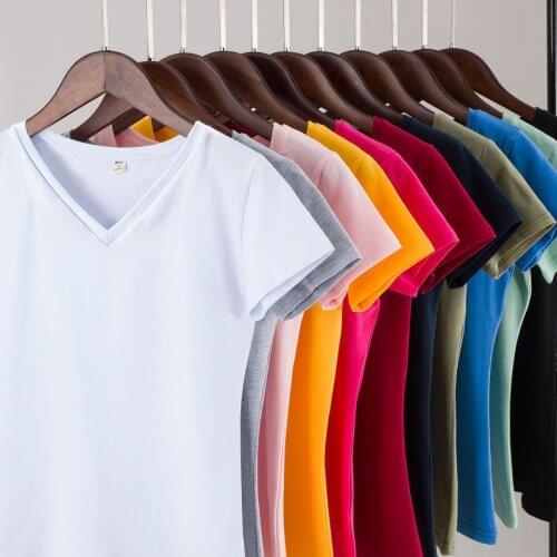 2020 Brand New Womens 95% Cotton T-Shirt Pure Color Short Sleeve Women T shirt For Female Slim Tops Woman T shirts Clothing