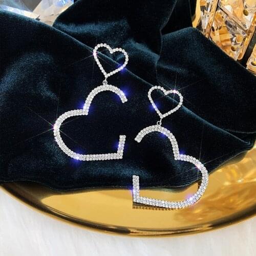 Crystal Love Earrings Korean New Temperament Fashion Long Earrings European and American Niche Style Earrings