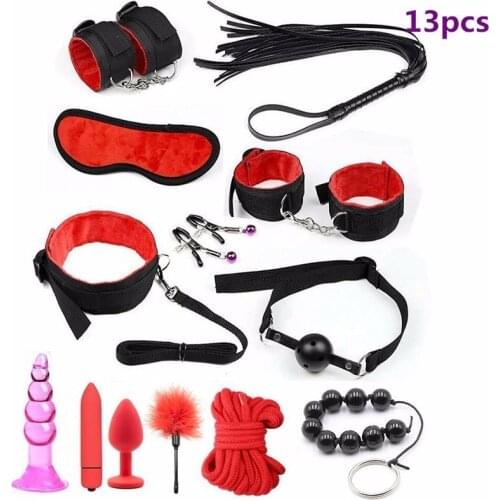 Sex Handcuffs Nipple Clamps Whip Mouth Gag Anal Plug Vibrator Sex Toys for Woman BDSM Bondage Set Anal Beads Plug for Couples